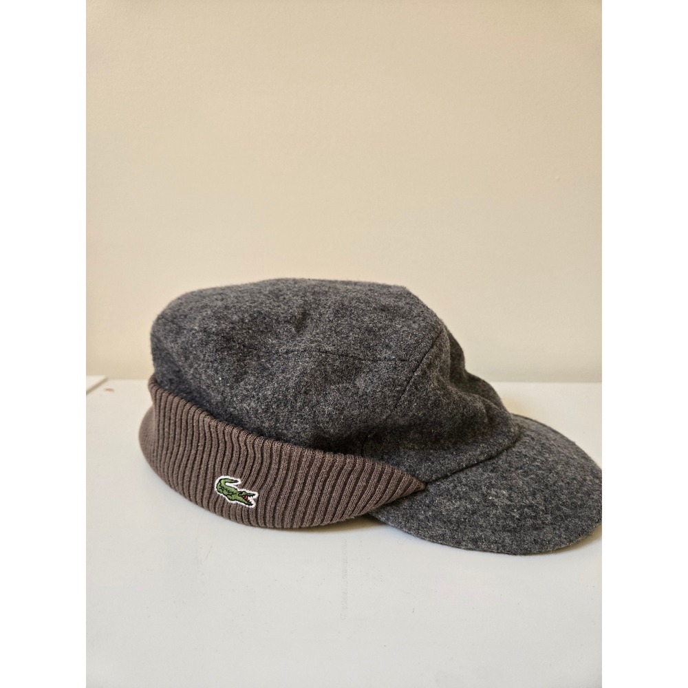 Lacoste Wool Blend Ear Flap Newsboy‎ Hat Gray Taupe Winter Cap